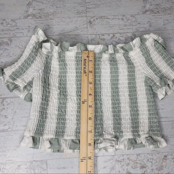 Revolve The Fifth Label Poetic Stripe Smock Top in Sage White Cap Sleeves - Picture 11 of 12